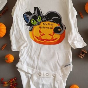 Gerber White Halloween Costume with Cat and Pumpkin